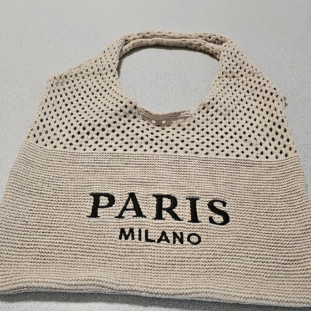 Beige Knit Tote Bag natural Boho Paris Milano